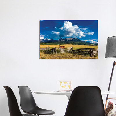 A Horse Overlooking a Worn Fence Near the San Juan Mountains, Southwestern Colorado, USA 1 Piece Wrapped Canvas Wall Art
