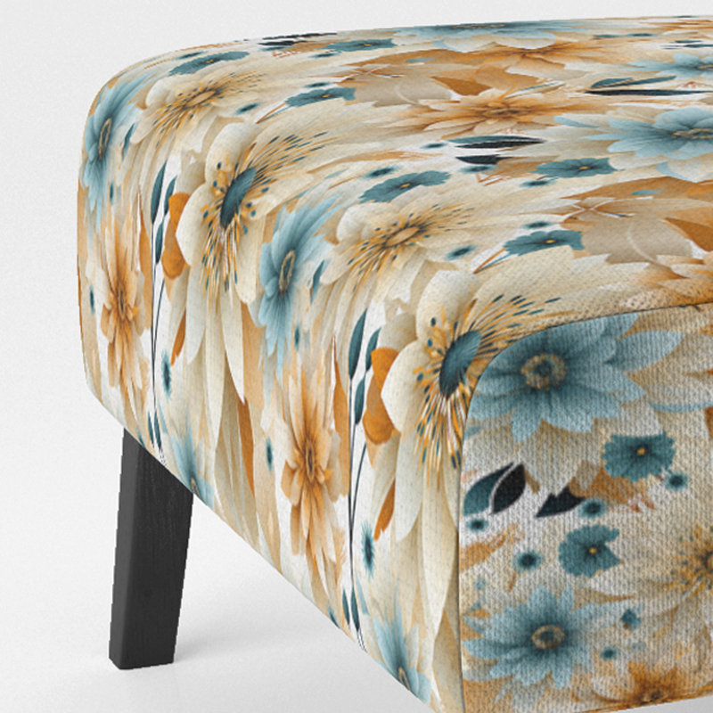 Fauteuil de chambre rembourré bleu et beige à motif floral fusion géométrique Elegance