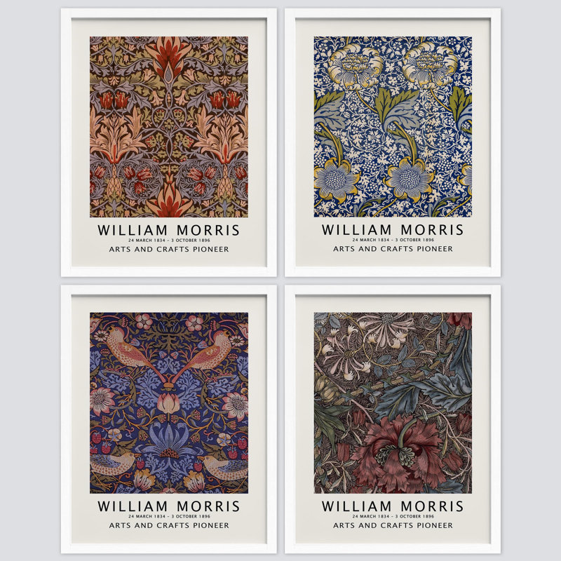 «Botanical Pattern Collage» encadré sur papier, 4 pièces par William Morris, H 10 po x l 8 po, Blanc