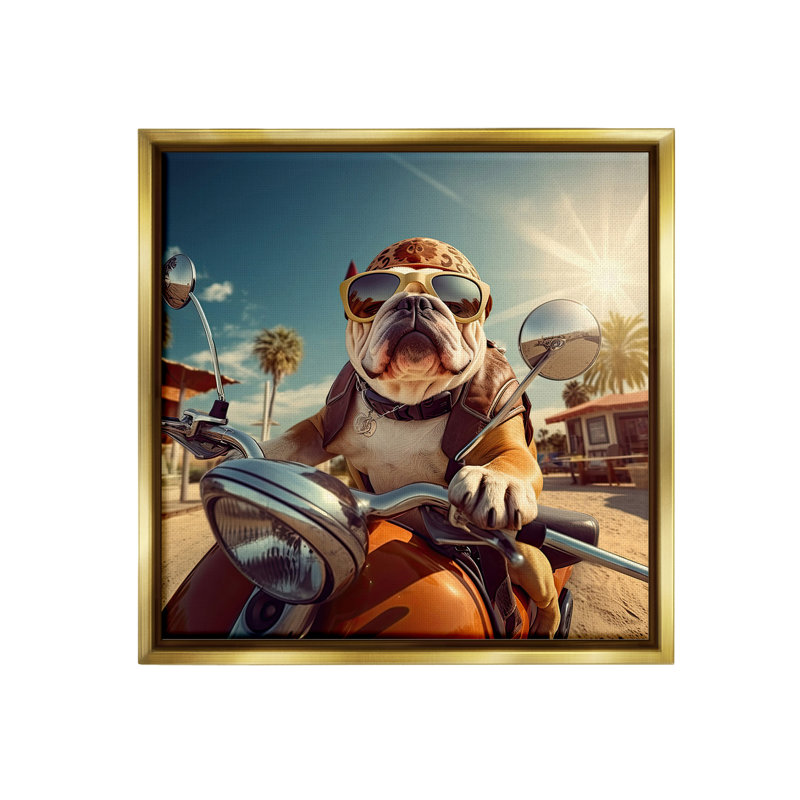 "Été motard" par Jim Baldwin sur toile, Cadre flottant métallique doré, H 18 po x l 18 po