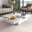 Table basse carrée avec plateau coulissant en placage de marbre et rangement - Blanc