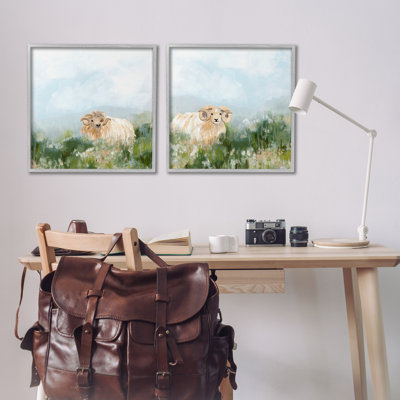 Curly-Horned Sheep Field 2 PC Giclee Art Set by June Erica Vess