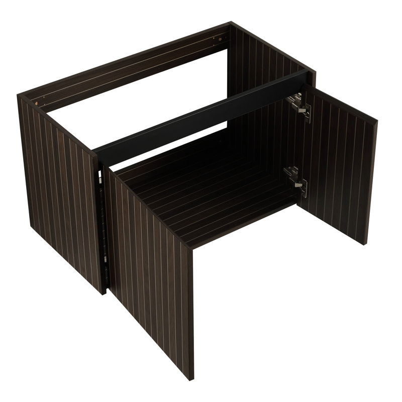 Meuble-lavabo de 30 po, lavabo en résine, finition rayée pour salle de bain, Argent et brun, 30"