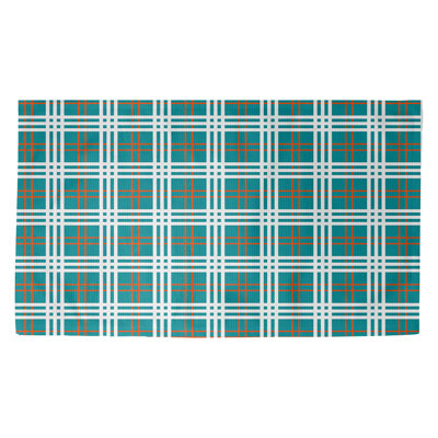Plaid bleu fait à la main/orange/blanc Tapis décoratif