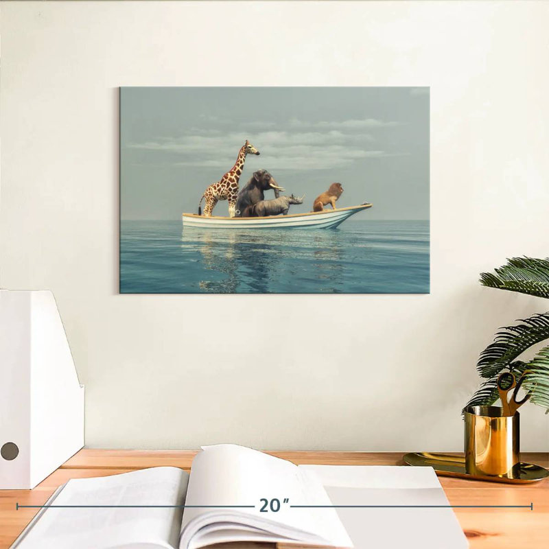 Brampt, animaux de safari sur un bateau, H 8 po x l 12 po