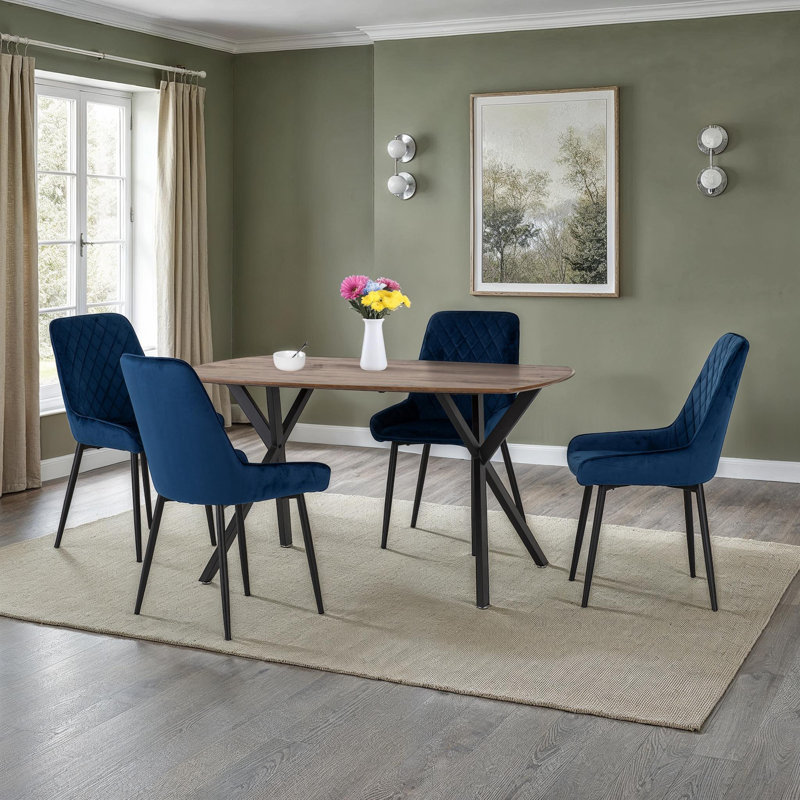 Mizel 4 - Person Dining Set, Sapphire Blue, Medium Oak