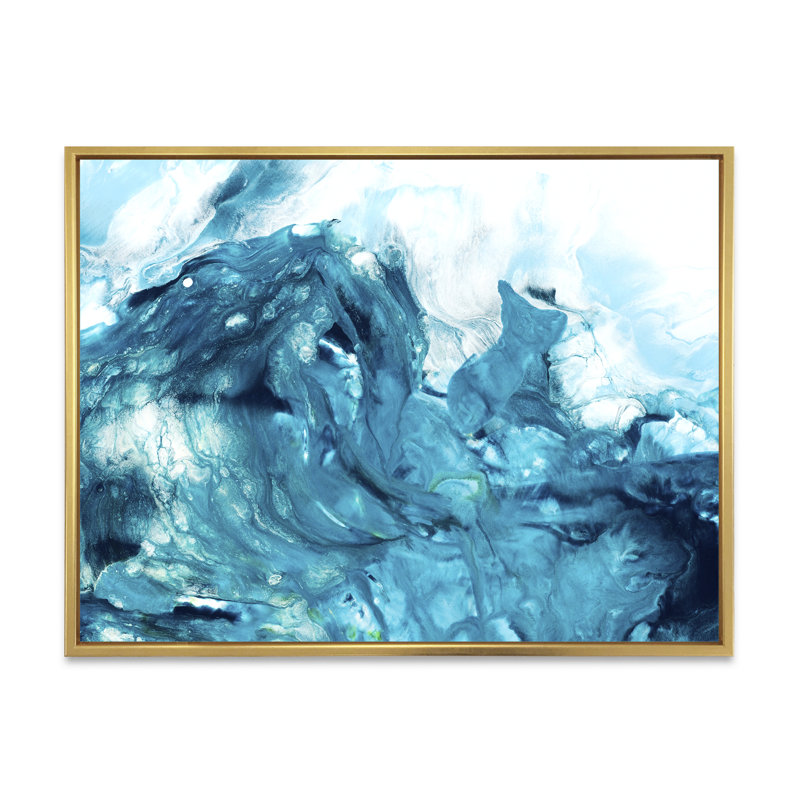 Art turquoise liquide - peinture sur toile, Toile à cadre flottant doré, H 12 po x l 20 po