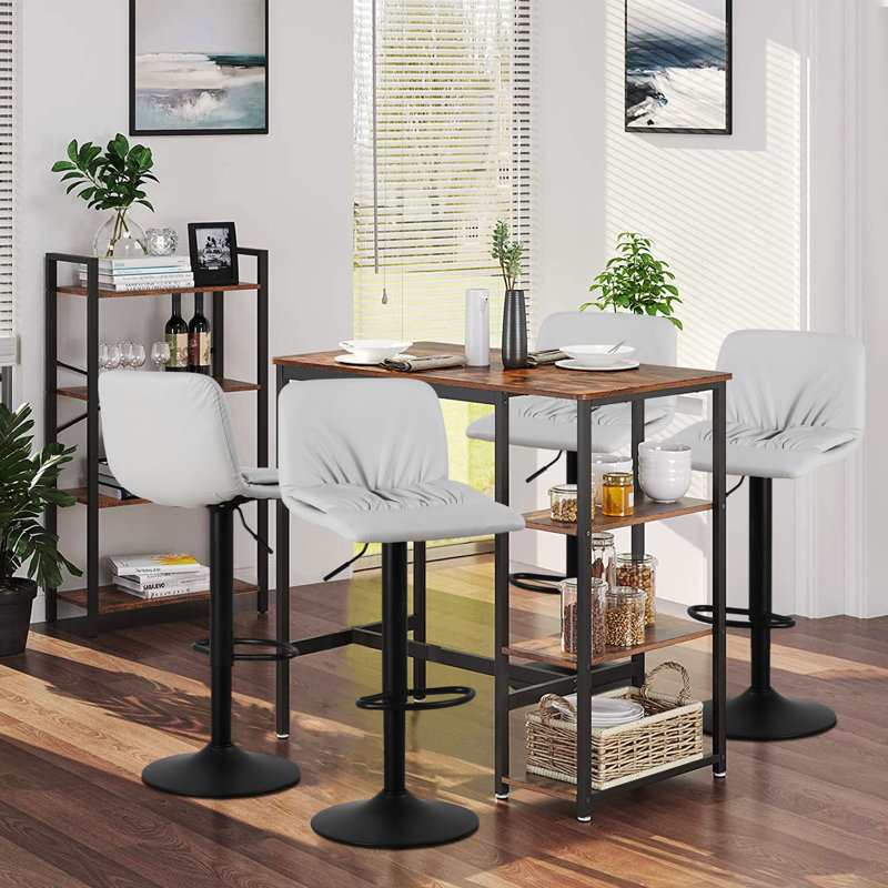 Lawnmont Swivel Upholstered Adjustable Height Counter Stool with Metal Frame, Cream