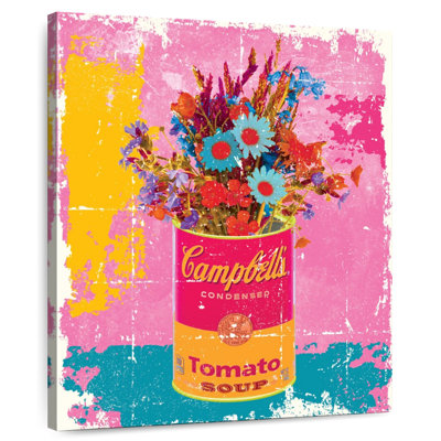 Fleurs sur pot de soupe sur toile