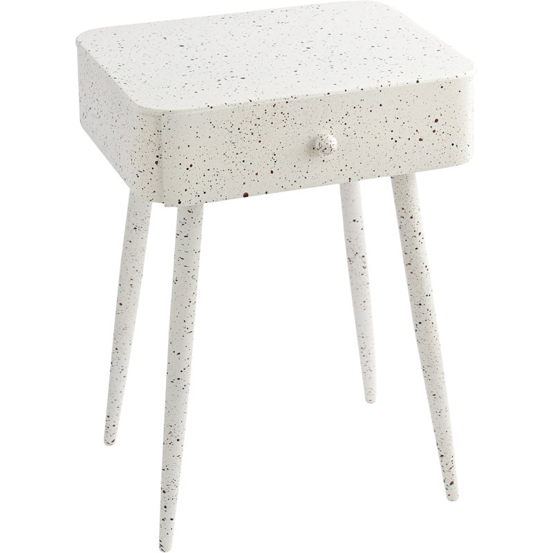 Rylan 1 - Drawer Iron Nightstand, White Terrazzo Pattern