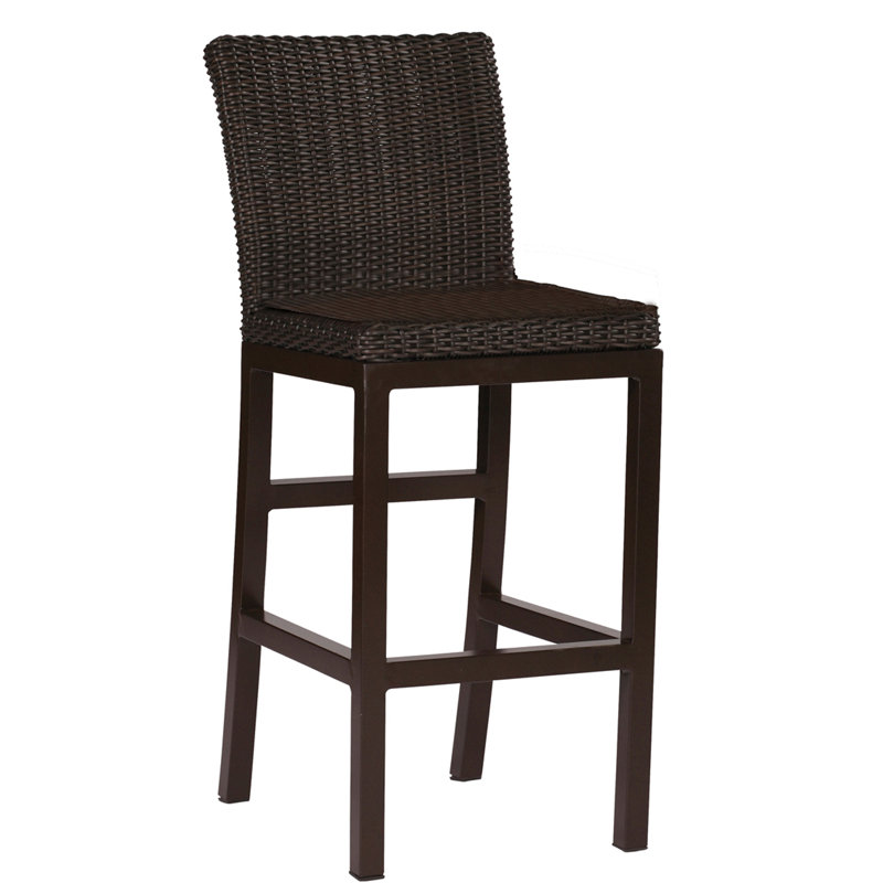 Rustic 30.5" Patio Bar Stool with Cushion, Slate Gray, Welt, Linen Navy