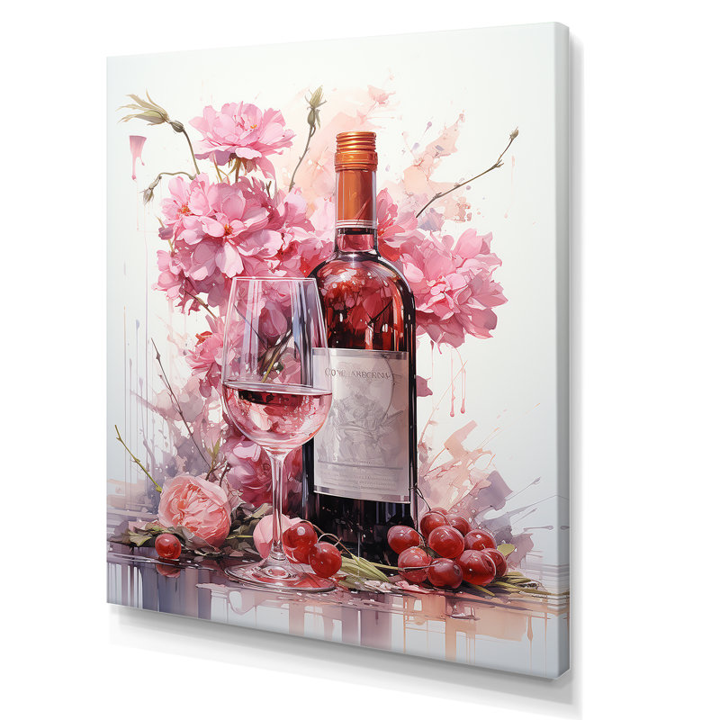 Serenity Pastel Pink Wine Blooms - Art mural vin, H 20 po x l 12 po x P 1 po, Toile tendue