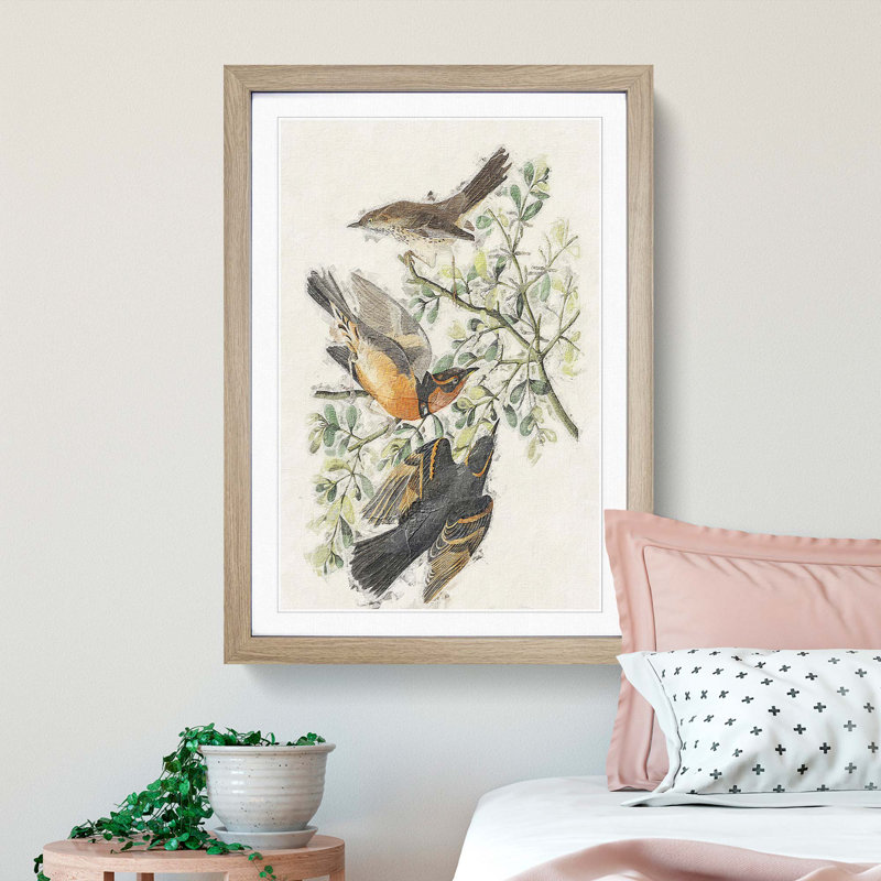 Thrush & Mountain Mocking Birds by John Audubon - Picture Frame Painting Print, 36cm H x 27cm W x 2cm D, Oak Framed