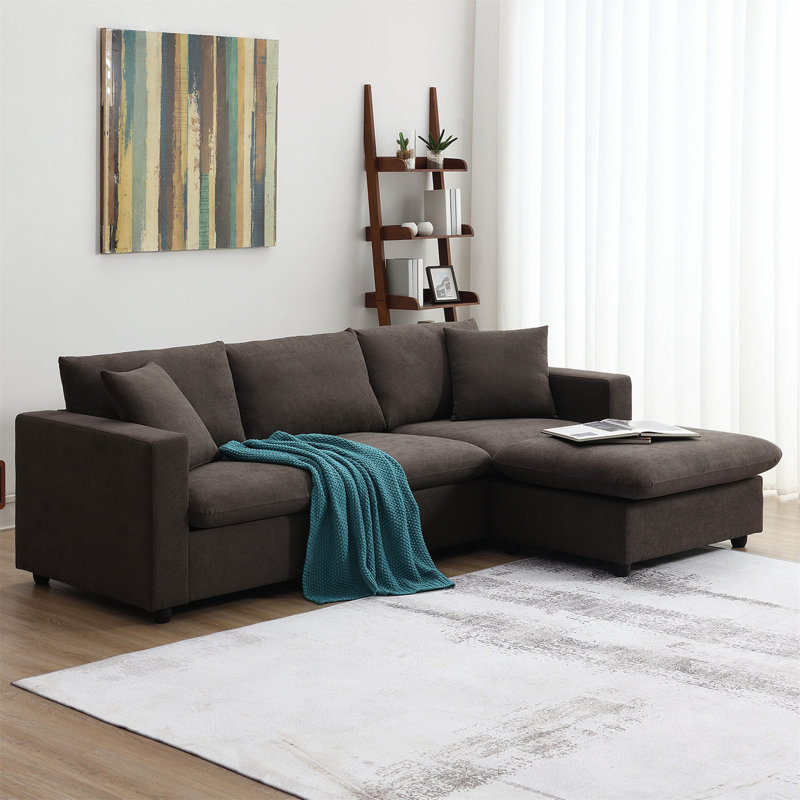 Ensemble de canapé modulaire moderne en L avec 2 coussins gratuits, Polyester brun