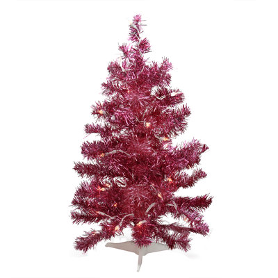 Arbre de Noël artificiel pin 2 'pré-éclairé rose passion avec lumières claires