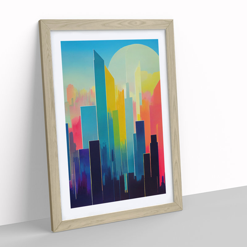 Sensational City Skyline Abstract - Framed Print, 46cm H x 34cm W x 2cm D, Oak