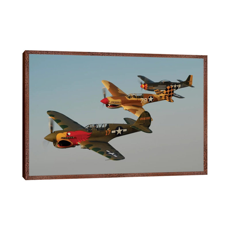 Two P-40 Warhawks And A P-51D Mustang Flying Over Chino, California by Phil Wallick - Gallery-Wrapped Canvas Giclée on Canvas