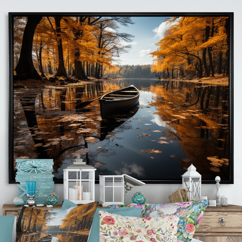 Bergeman Golden Lake Forest - reproduction, H 16 po x l 32 po x P 1 po, Cadre flottant noir