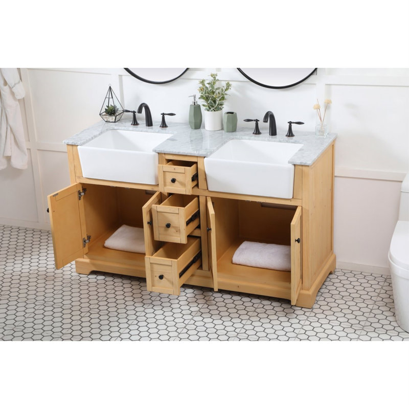 Ensemble de meuble-lavabo double 60 po Pardue, Bois naturel