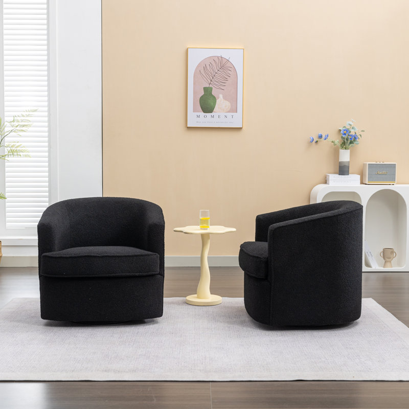Fauteuil demi-tonneau pivotant rembourré, Polyester noir