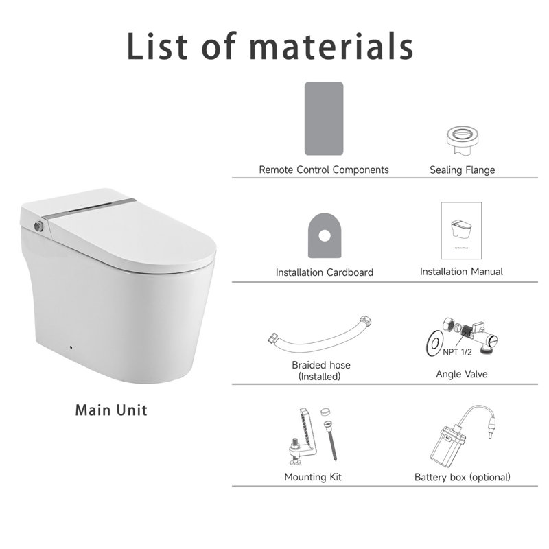 Smart Toilet Smart Bidet Toilet With Remote Control And Auto Open/close Pump-assisted Flush Foot Sensor Operation Warm Water Heated Seat Air Dryer Cupc Certificated