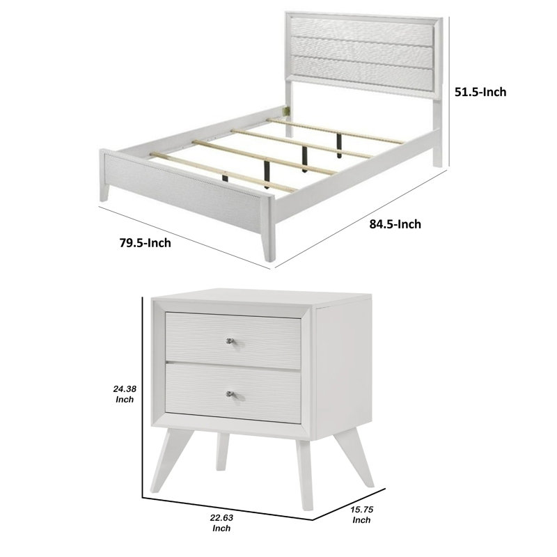 Ensemble de chambre à coucher pour très grand lit 2 pièces, blanc, bois bronze, table de chevet
