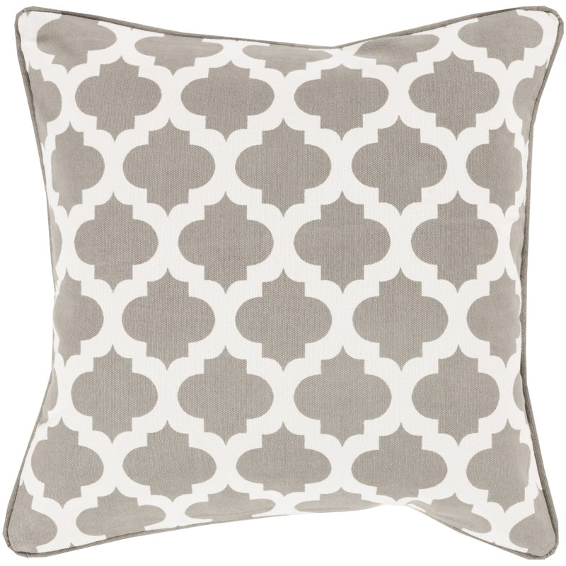 White and Taupe Moroccan Lattice Square Pillow