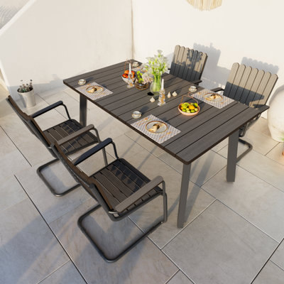 5 Pieces HDPE Outdoor Dining Table Set With Umbrella Hole, Charcoal & Gray