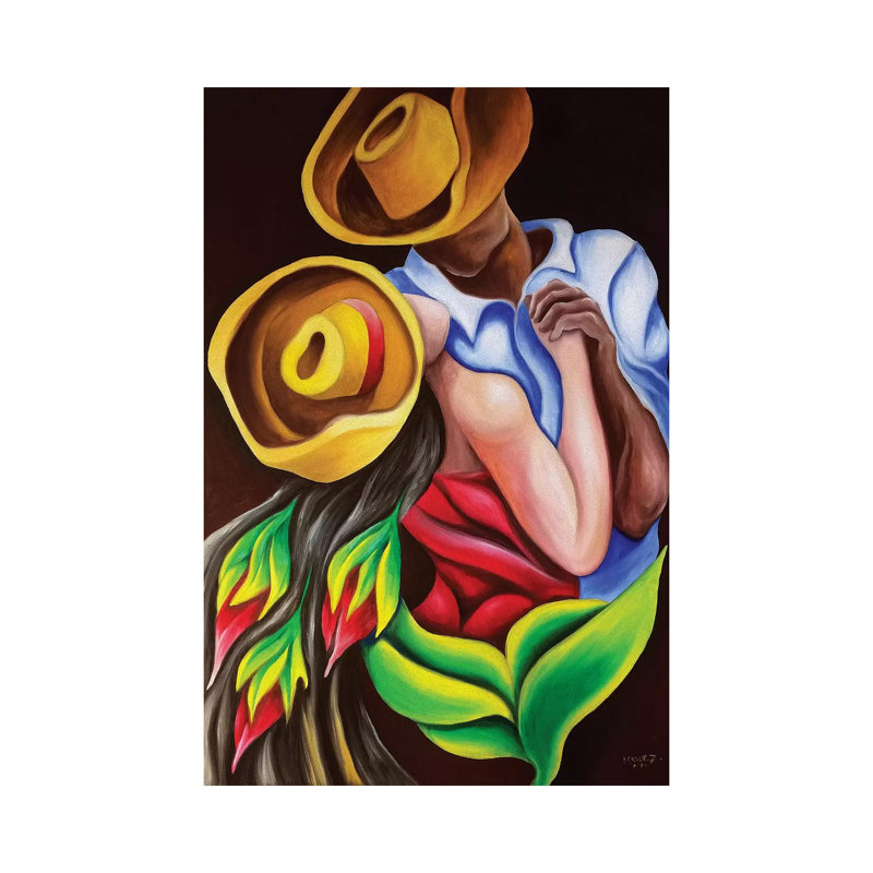 Dancing - Painting on Canvas, 101.6 cm H x 66.04 cm W, Brown Framed