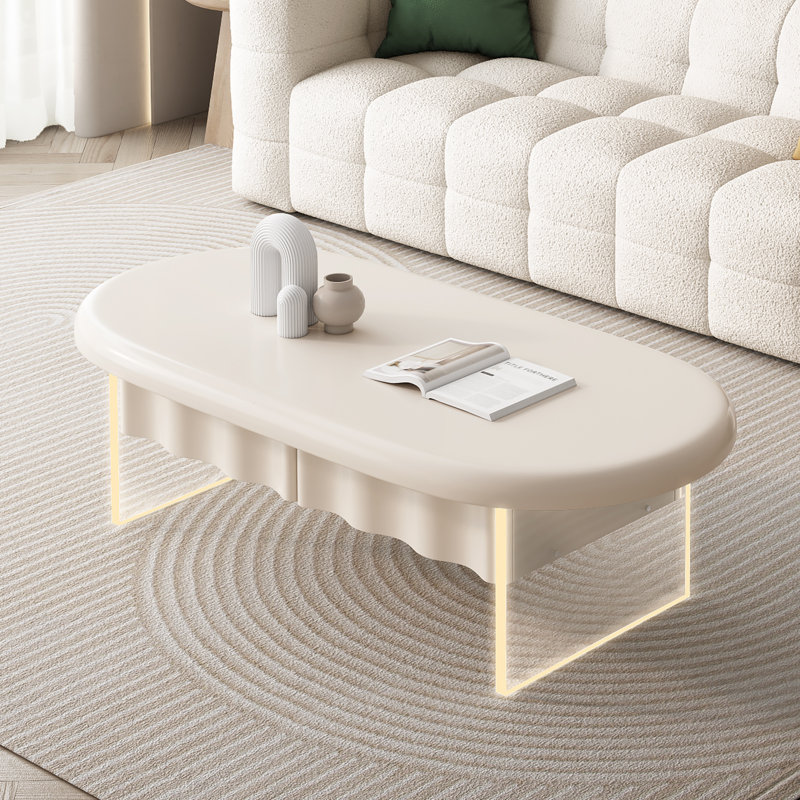 Guyii LED Coffee Table Oval Shape with Acrylic Side Panel & 2 Storage Drawers