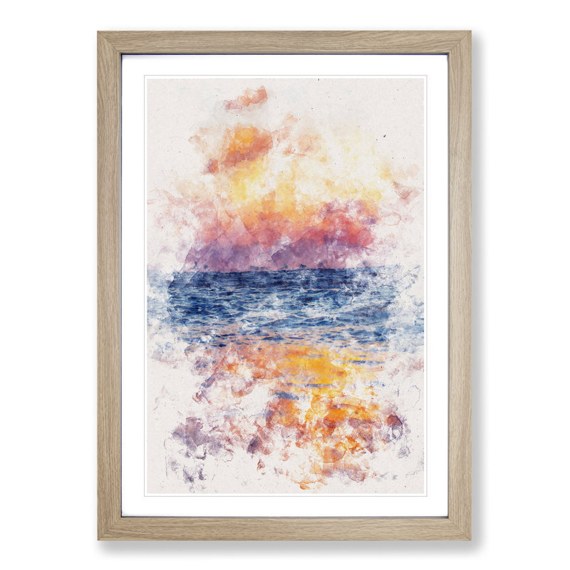 Sea Horizon - Picture Frame Graphic Art Print, 33cm H x 24cm W x 2cm D, Oak Framed