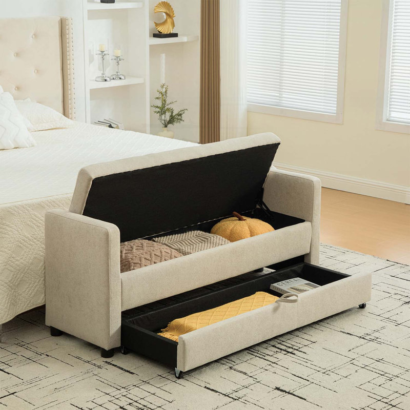 Banc de rangement rembourré avec rangement double, Gris