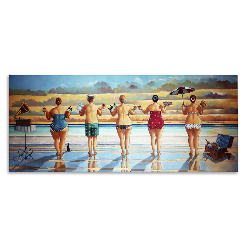 «Beach Friends Coastal Summer Fun», peinture sur toile tendue, H 17 po x l 40 po x P 1,5 po