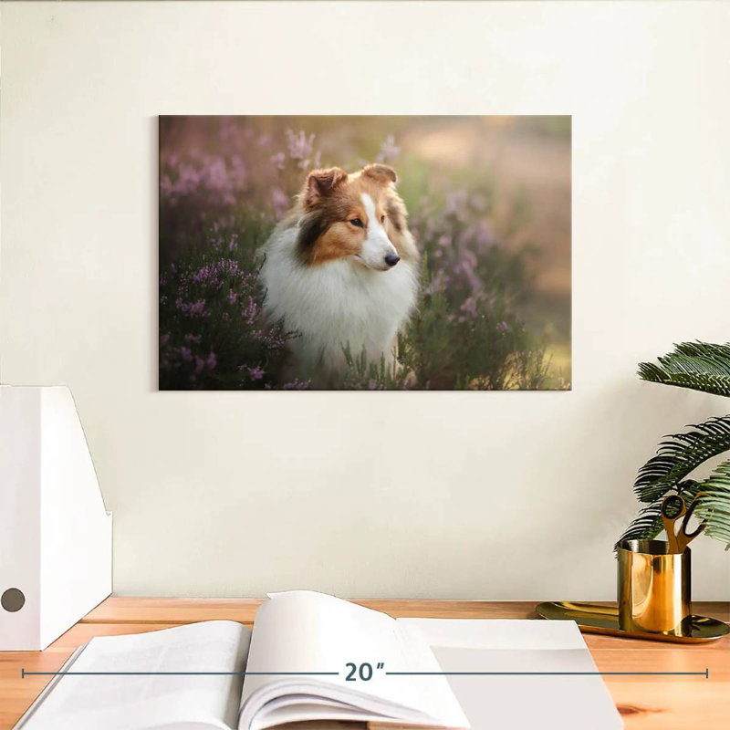 Sheltie And Flowers, 8" H x 12" W