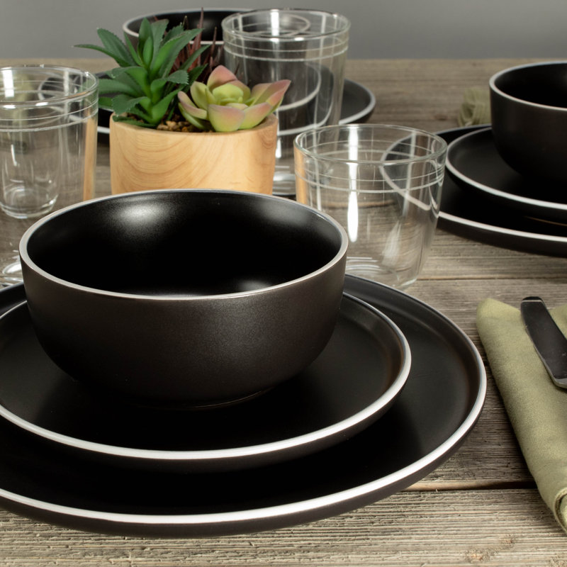 Black and White Ceramic Dinnerware Set for 4