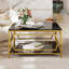 Table basse carrée en verre avec cadre géométrique en métal doré et tablette inférieure - 33,5 po