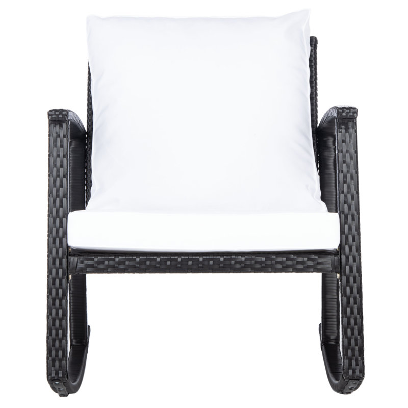 Chaise berçante d'extérieur en osier / rotin avec coussins Cummington, Noir