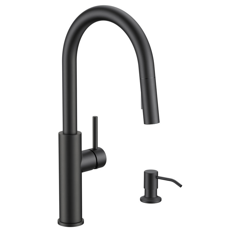 Kitchen Faucet With Pull Down Sprayer, Matte Black, With Soap Dispenser