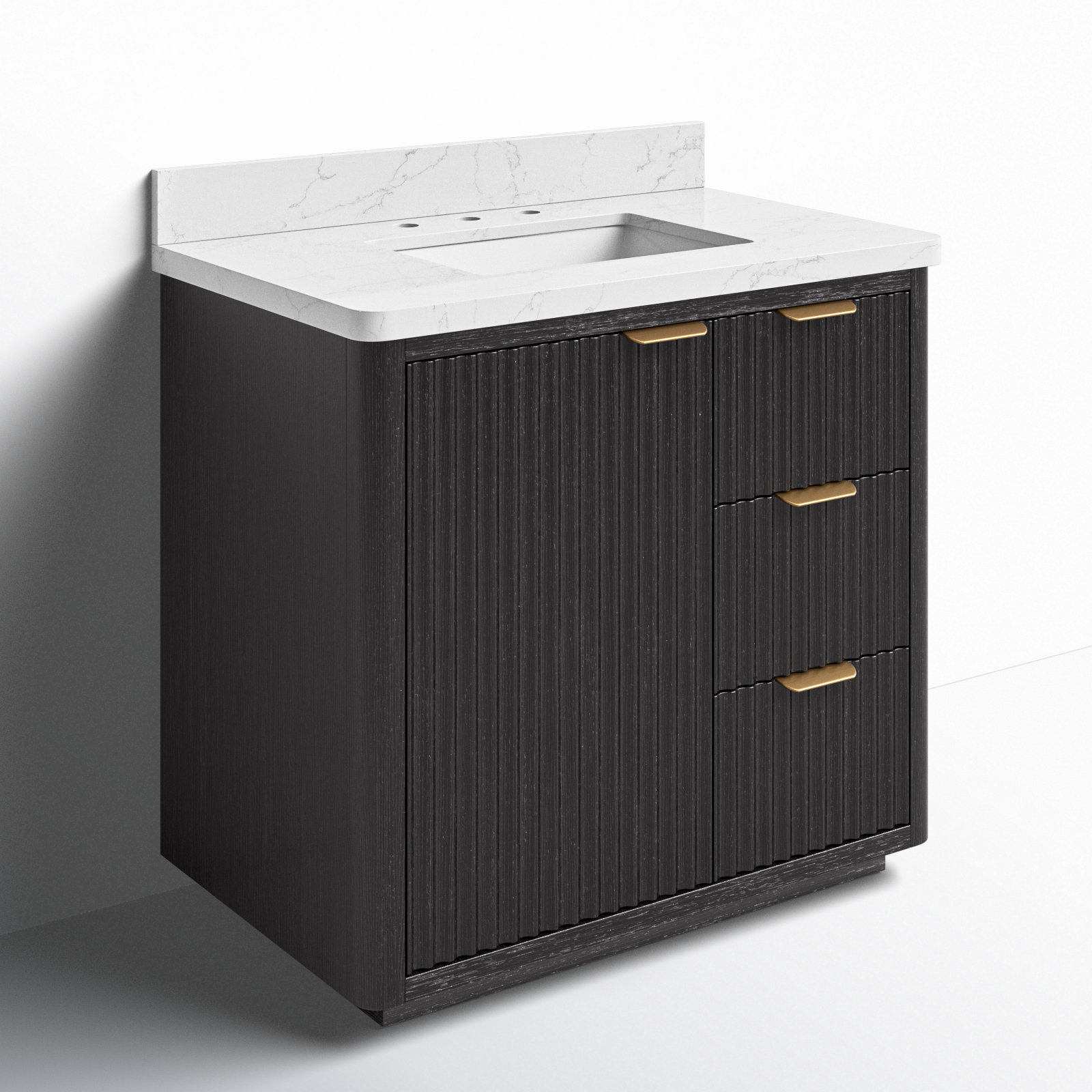 Adela 36'' Single Bathroom Vanity, Black, White, Gold