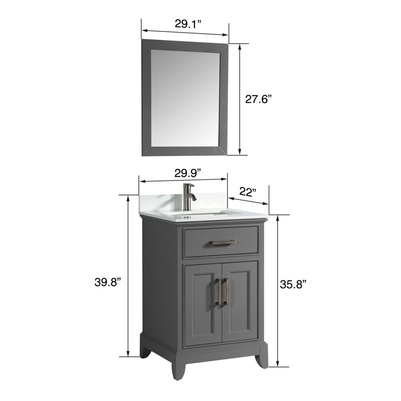 Ensemble de meuble-lavabo simple 30 po avec miroir Phoenix, Gris, L 30 po