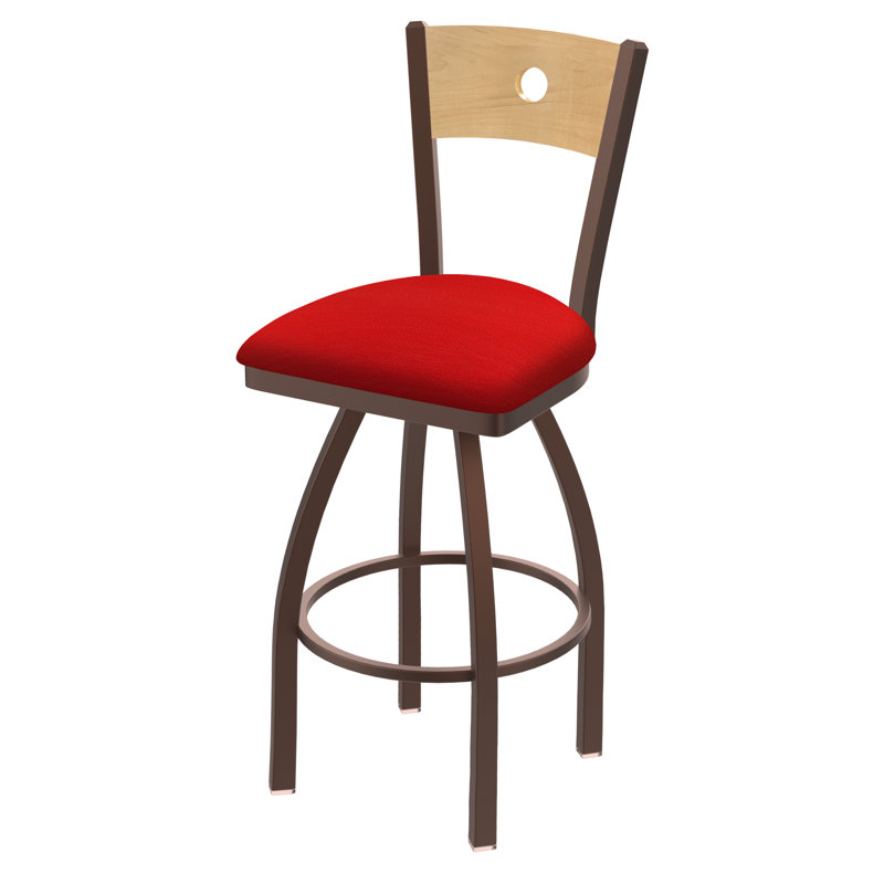 830 Voltaire Swivel Bar & Counter Stool, Natural Maple, Canter Red Vinyl / Black Wrinkle Frame, Bar Stool (30" Seat Height)