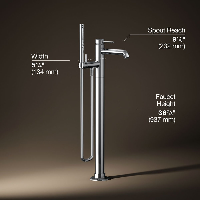 Occasion Floor-Mount Bath Filler Trim With Handshower, Polished Chrome