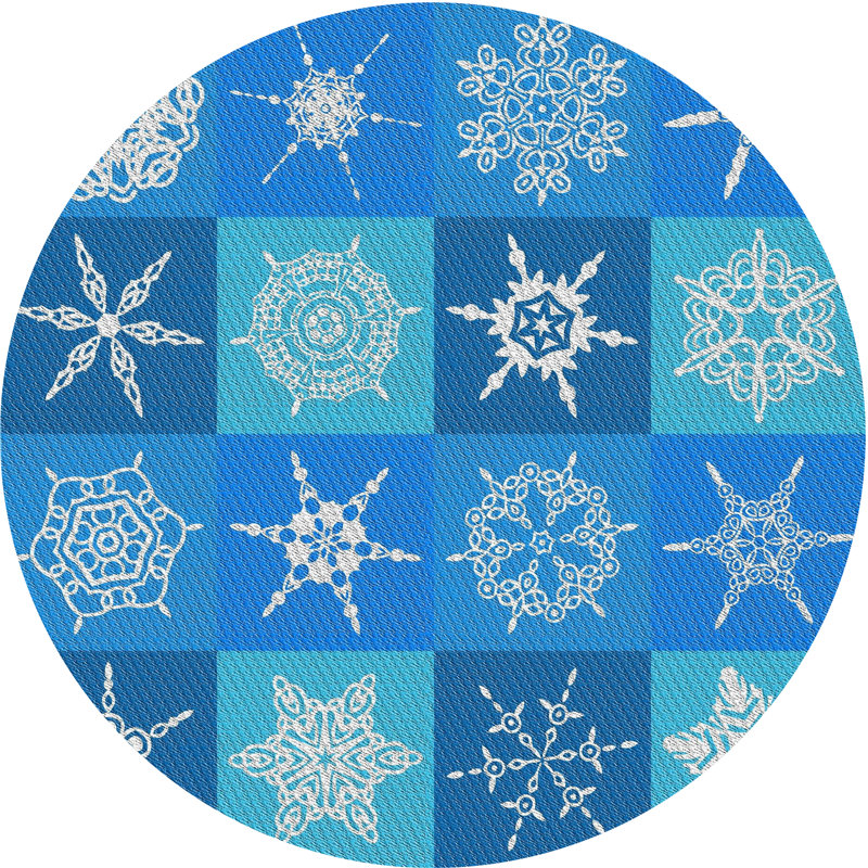 Bleu Spelman/Tapis décoratif blanc, Rond 5 pi