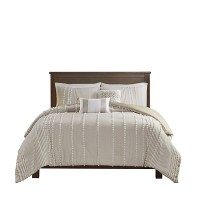 King 3-piece Cotton Yarn Duvet Cover Set With Tufted Chenille Embroidery In Taupe