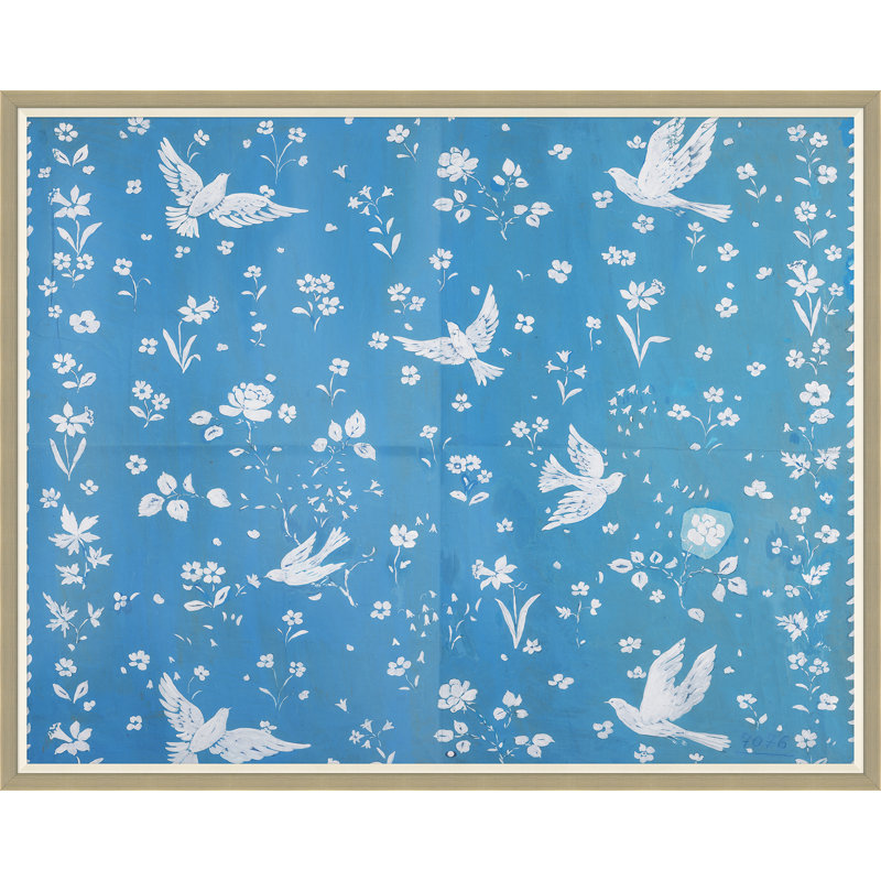 Birds And Flowers Print by Paule Marrot, Silver Framed, 43" H x 54" W x 1.25" D