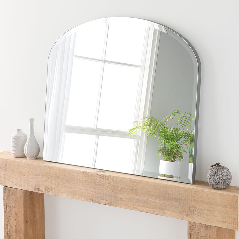 Arch Fernbush Wood Framed Curved Overmantle Mirror, Soft Silver