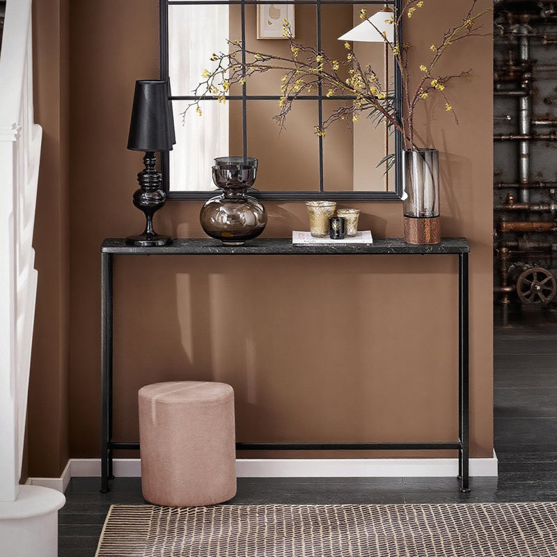 Abingt 120cm Console Table, Marble Black, 80cm H x 120cm W x 20cm D, Black