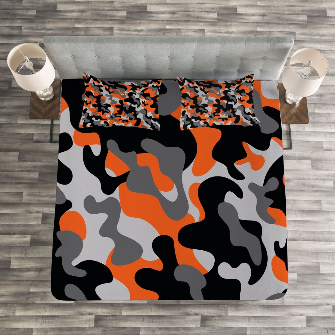 Gestepptes Bettdecken-Set, Modernes Design, Camo, Orange Grau Schwarz