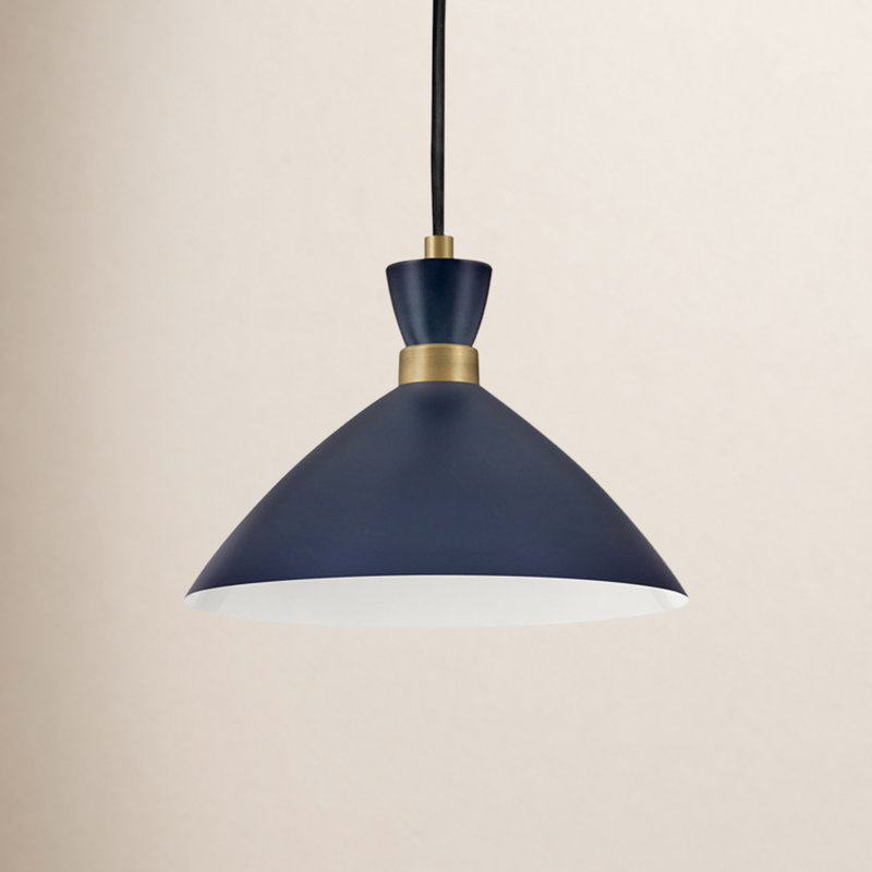 Luminaire suspendu conique à 1 lumière Kita, Bleu marine mat