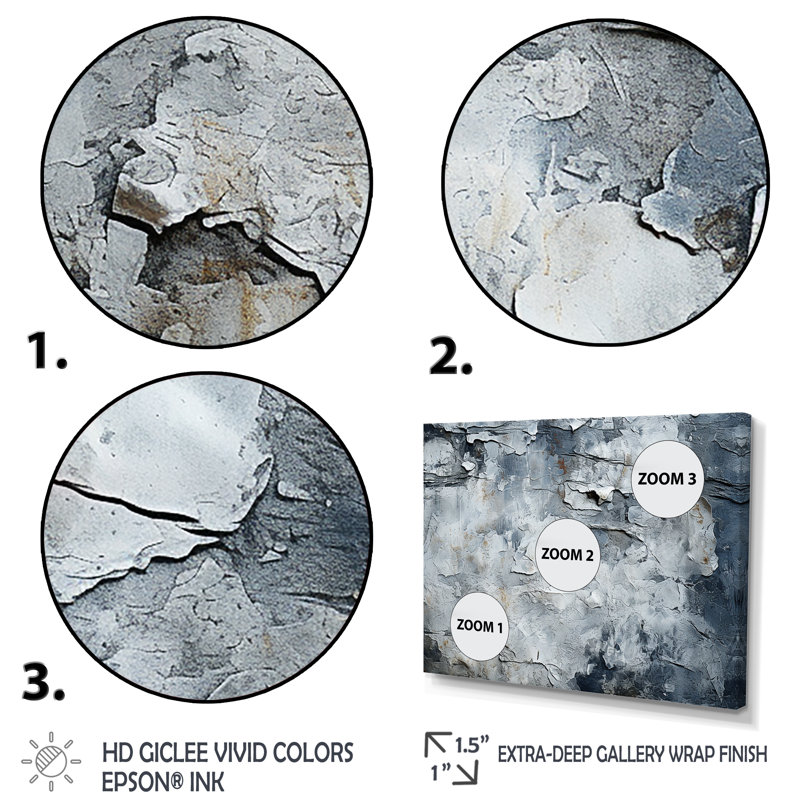 Abstrait, surface lunaire grise I - tachisme, art mural, Toile tendue, H 60 po x l 85 po x P 1,5 po